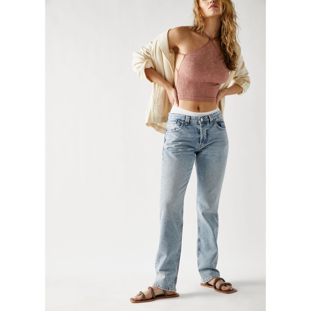 FREE PEOPLE CRVY Siren Low Rise Straight Jeans / Belle Blue